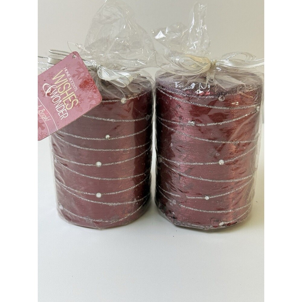 2 Home Accents Wishes & Wonder Red Candles New Belk Christmas Decor READ